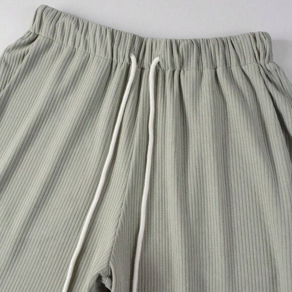 Light Grey Casual Mens Solid Tank Top & Drawstring Waist Pants - Picture 5 of 6